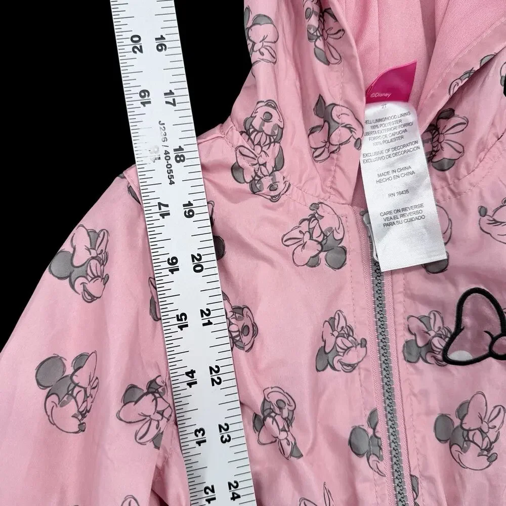 Minnie Mouse Hooded Windbreaker Jacket Pink Sz 2T Toddler Ears Bow Disney Junior